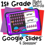1st grade sight word digital activity with a rocket ship theme for Google Slides and Seesaw. Students read, type, and build high-frequency words like 'after' for reading fluency.