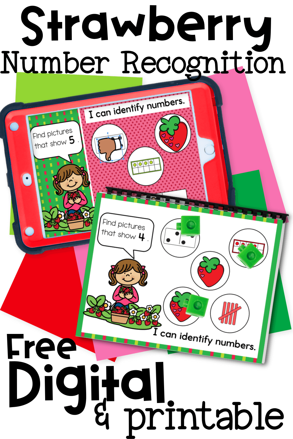 Summer Strawberry Number Recognition Activity 1-10 6 Digital math activity preview slide showing counting and number recognition tasks with a summer strawberry theme for Seesaw and Google Slides users.