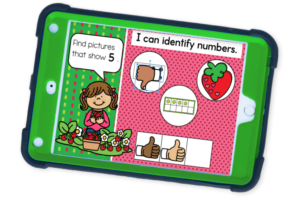Summer Strawberry Number Recognition Activity 1-10 9 Kindergarten and 1st grade math activity with summer strawberry visuals reinforcing number 5 using fun, kid-friendly visuals for counting and subitizing practice.
