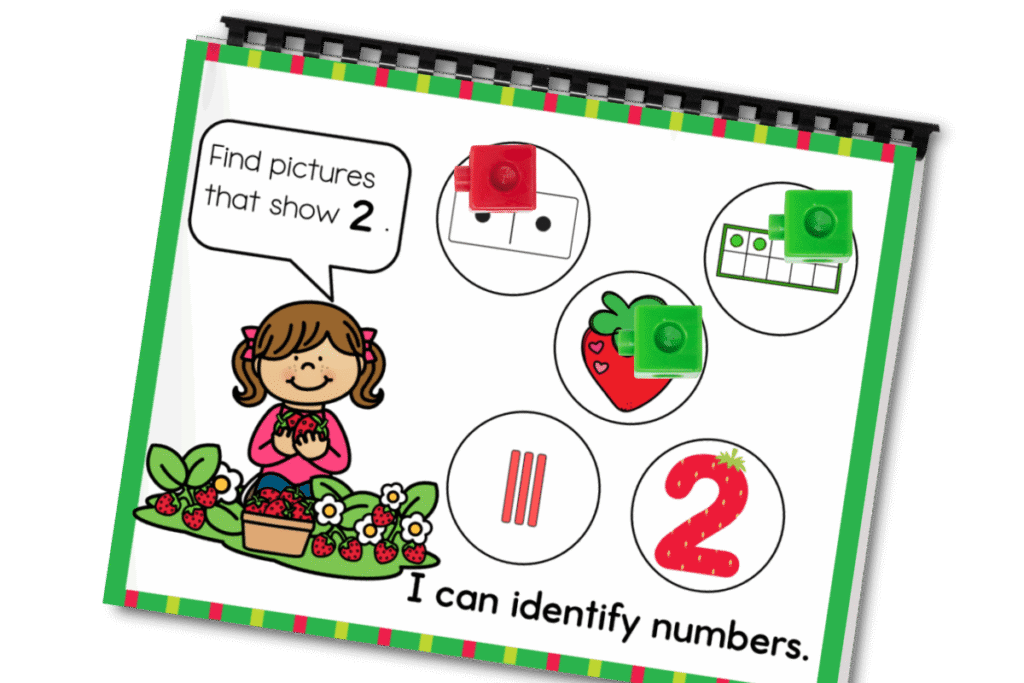 Summer Strawberry Number Recognition Activity 1-10 11 Google Slides number recognition activity showing multiple representations of the number 2 in a fun summer strawberry math theme for counting to 10.