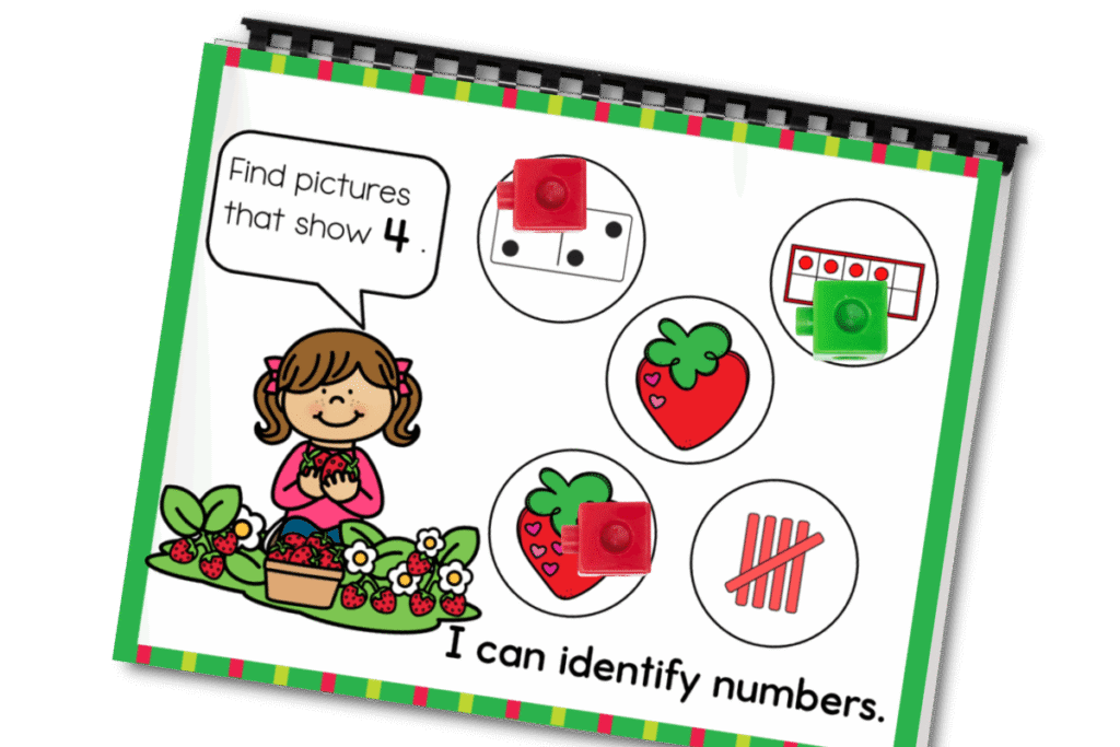 Summer Strawberry Number Recognition Activity 1-10 8 Interactive strawberry-themed math activity slide for number 4, used to build number recognition skills on Google Slides and Seesaw for kindergarten.