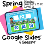 Find the Missing Number Level 2 Numbers 11-20 44 Interactive spring counting activity for Google Slides and Seesaw focused on number patterns from 11 to 20, with drag-and-drop number options