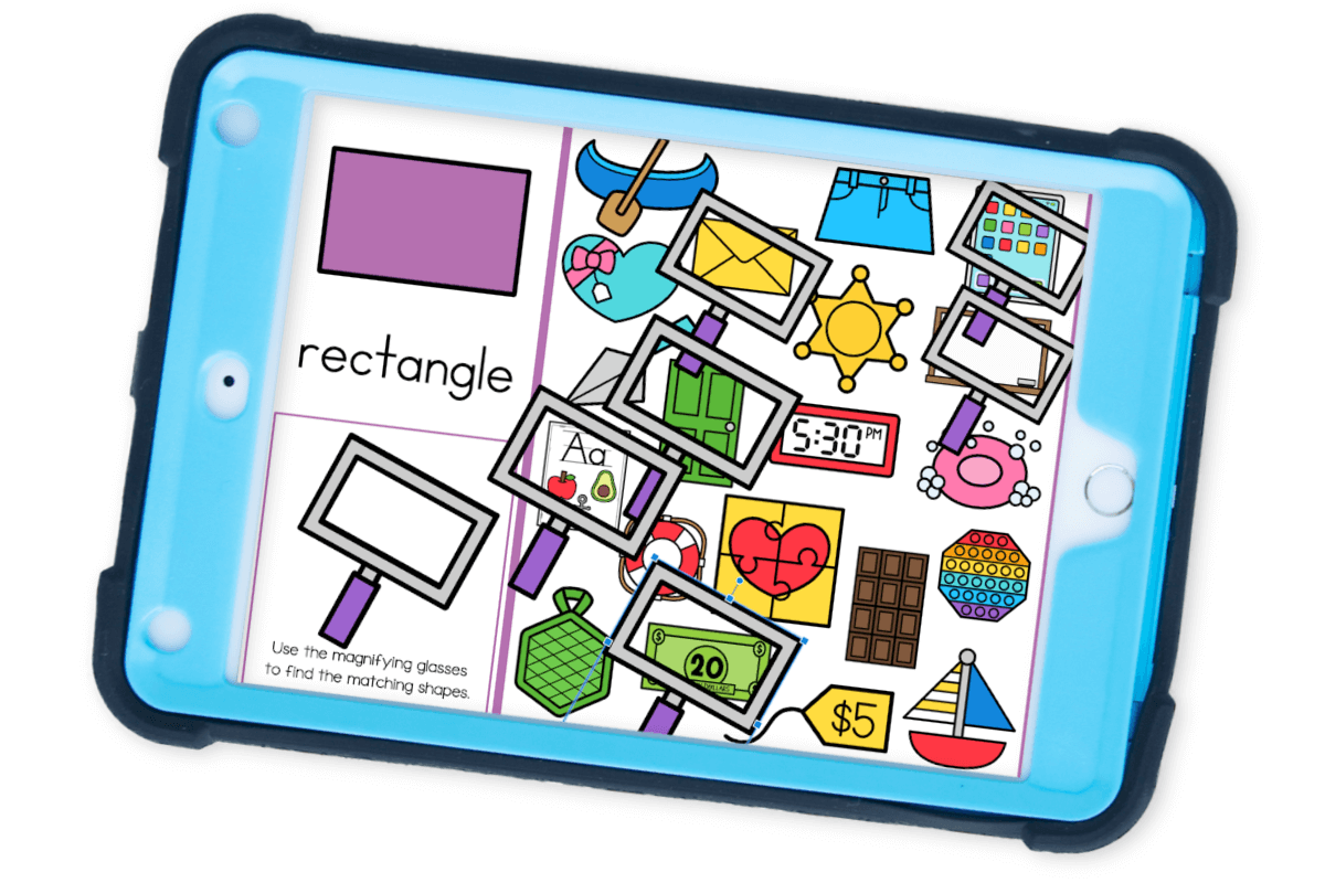Close-up of a Google Slides 2D shape I Spy game highlighting visual discrimination and shape recognition skills in a fun digital format