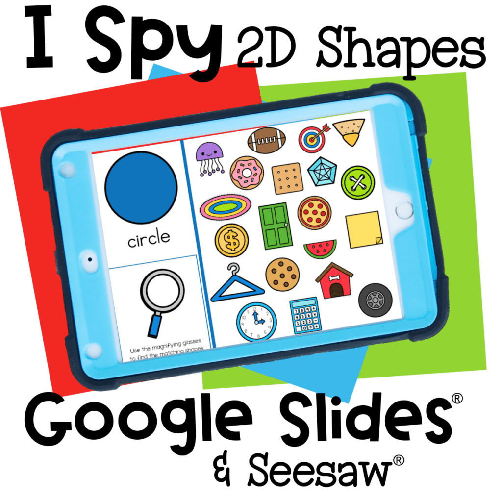 2D Shape I Spy game for preschool and kindergarten with colorful visuals and interactive elements supporting geometry standards and fine motor skills