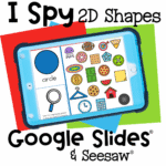 2D Shape I Spy game for preschool and kindergarten with colorful visuals and interactive elements supporting geometry standards and fine motor skills