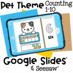 Free Pet Cat Ten Frame Counting 1-10 Activity 19 Google Slides and Seesaw pet cat ten frame activity featuring the number 6. Students match the number of fish to the ten frame and practice tracing numbers 1-10