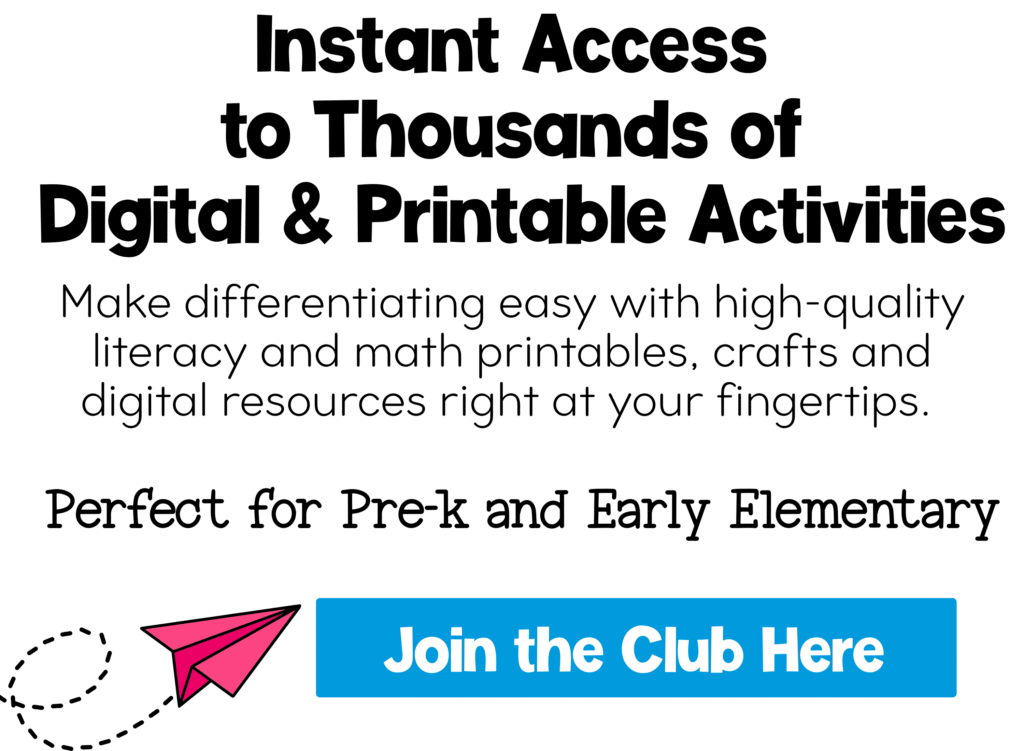 Penguin Alphabet Thank You 16 Promotional graphic for Life Over C’s Club showing the headline “Instant Access to Thousands of Digital & Printable Activities” with a blue “Join the Club Here” button and paper airplane icon, highlighting literacy and math resources for Pre-K and early elementary.